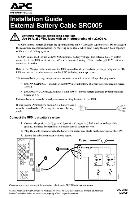 schneider施耐德Smart-UPS在线式电池电缆SRC005