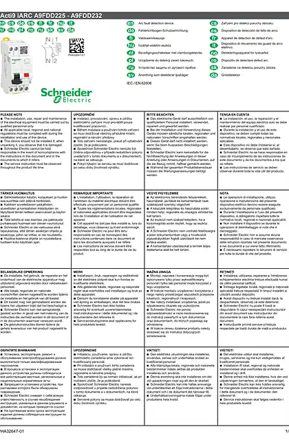 schneider施耐德iARC电弧故障检测设备A9FDD225-说明表