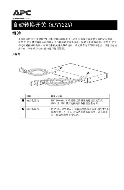 schneider施耐德机架自动转换开关（AP7722A）表